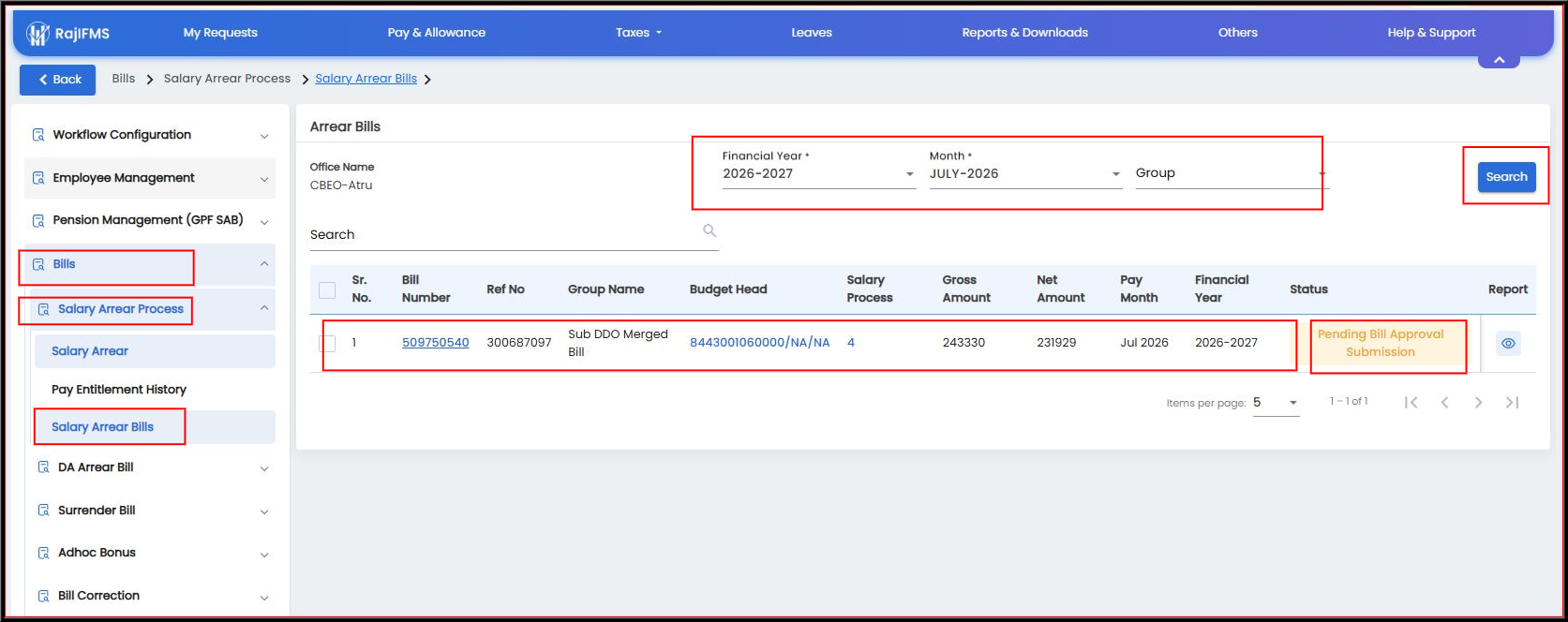 Search Merged Arrear Bill